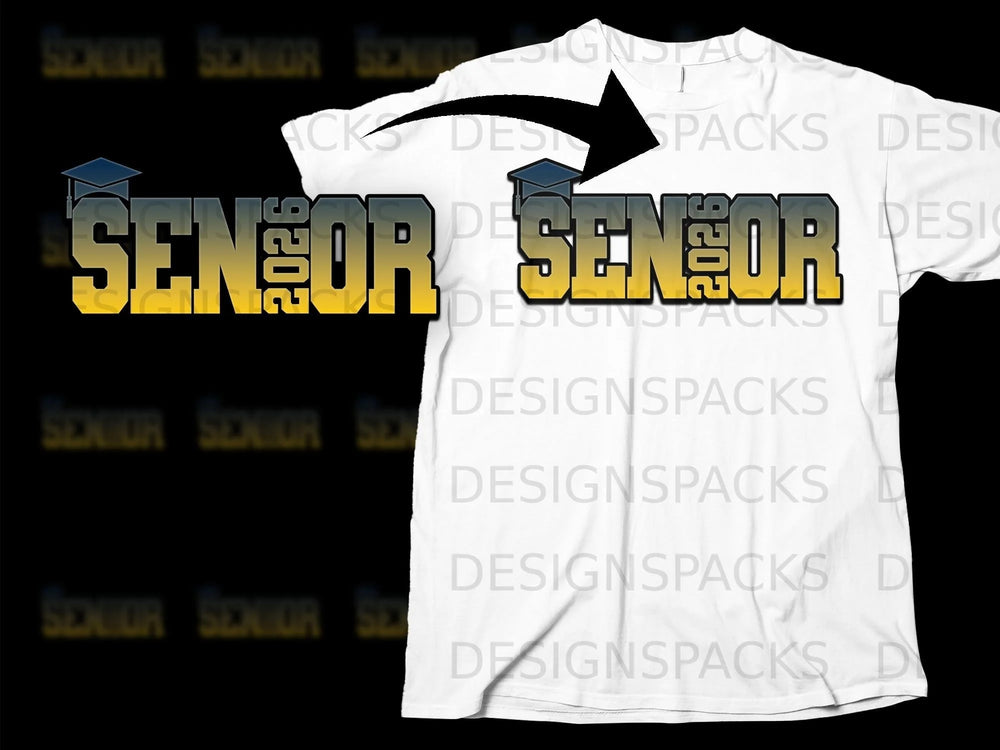 Senior 2026 graphic on a white t-shirt with a black background.