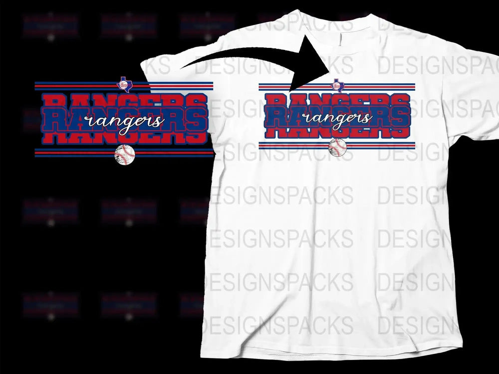 Bold Texas Rangers Baseball Graphic Design Png Digital Download