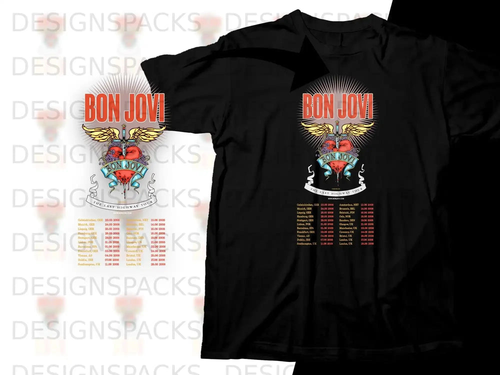 Bon Jovi "The Last Highway Tour" black t-shirt with concert dates.