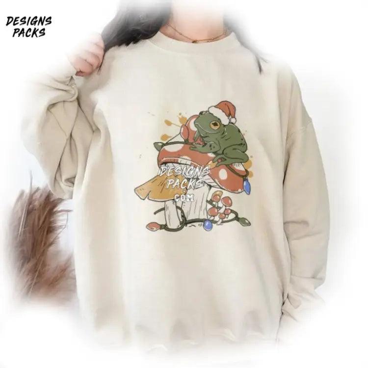Book Lover Cute Christmas Frog And Mushroom Png Design