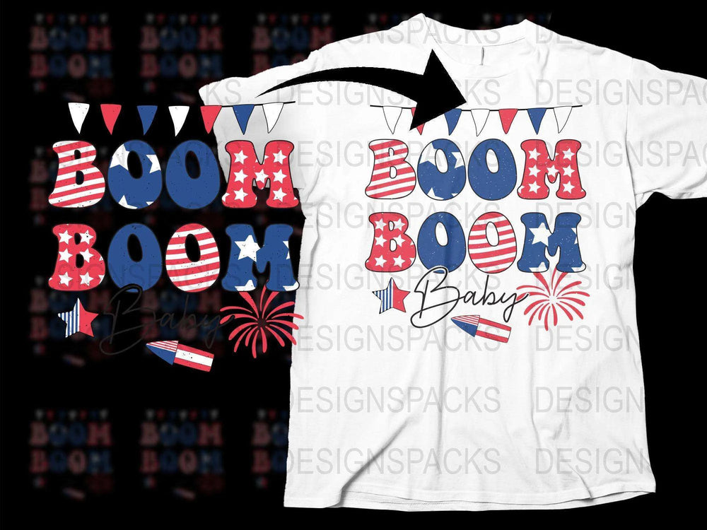 Patriotic Boom Baby T-Shirt, 4th of July Party Shirt, American Flag Fireworks Tee, USA Independence Day Celebration Top
