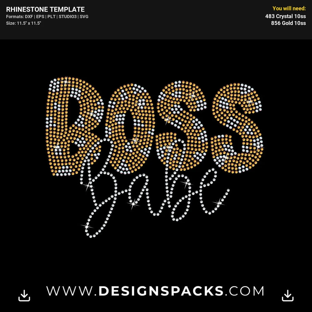 Boss Babe Girl Power SVG Cut File Rhinestone Digital Template