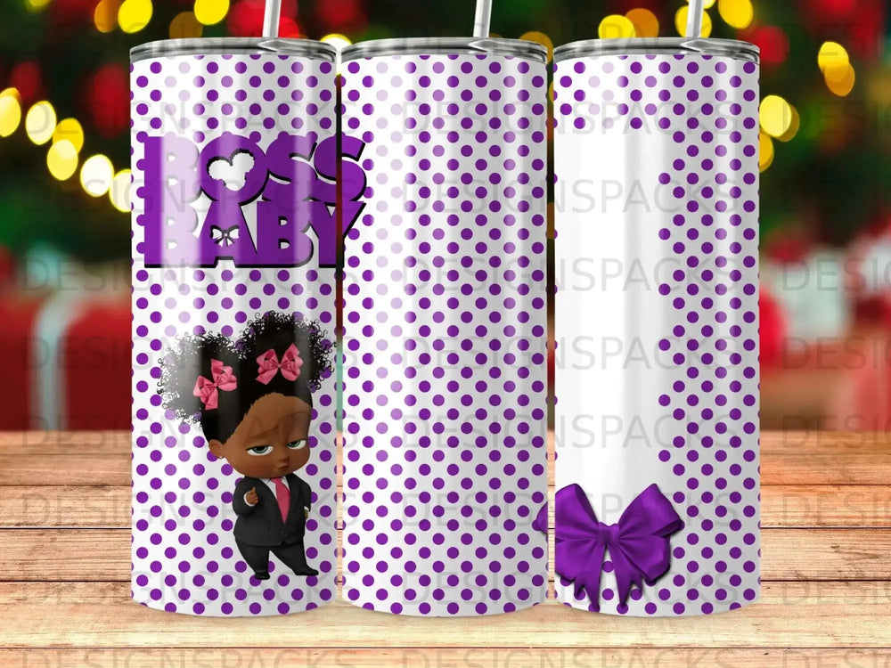 Boss Baby Girl Purple Polka Dot Bow Tumbler Digital Wrap Design