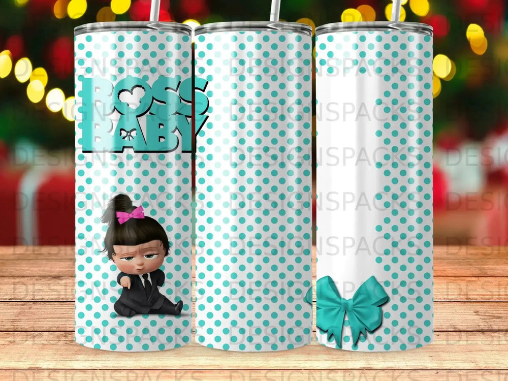 Boss Baby Girl Teal Polka Dots Bow Tumbler Digital Wrap Design