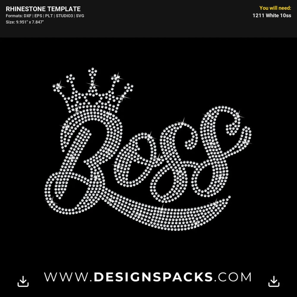 Boss Heart Crown Rhinestone Digital Template