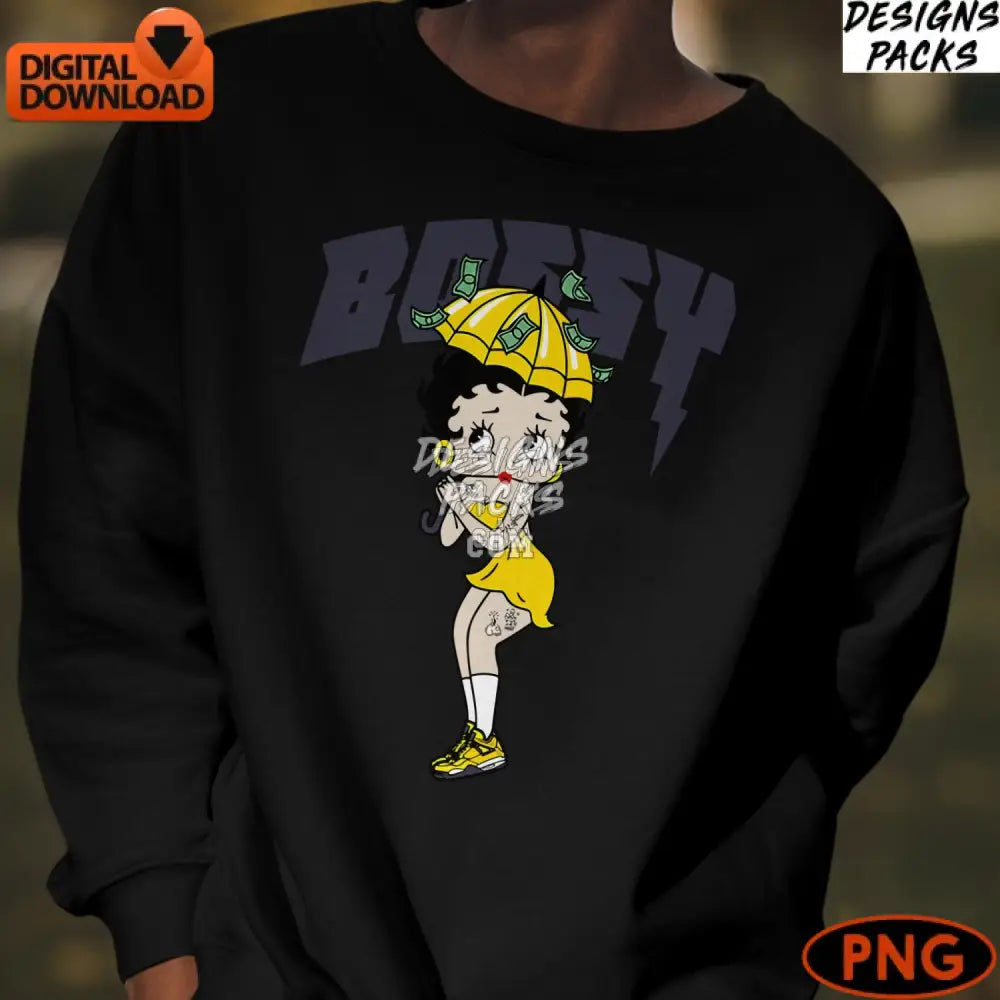 Bossy Cartoon Character With Money Digital Png Instant Download Yellow Sneakers Design