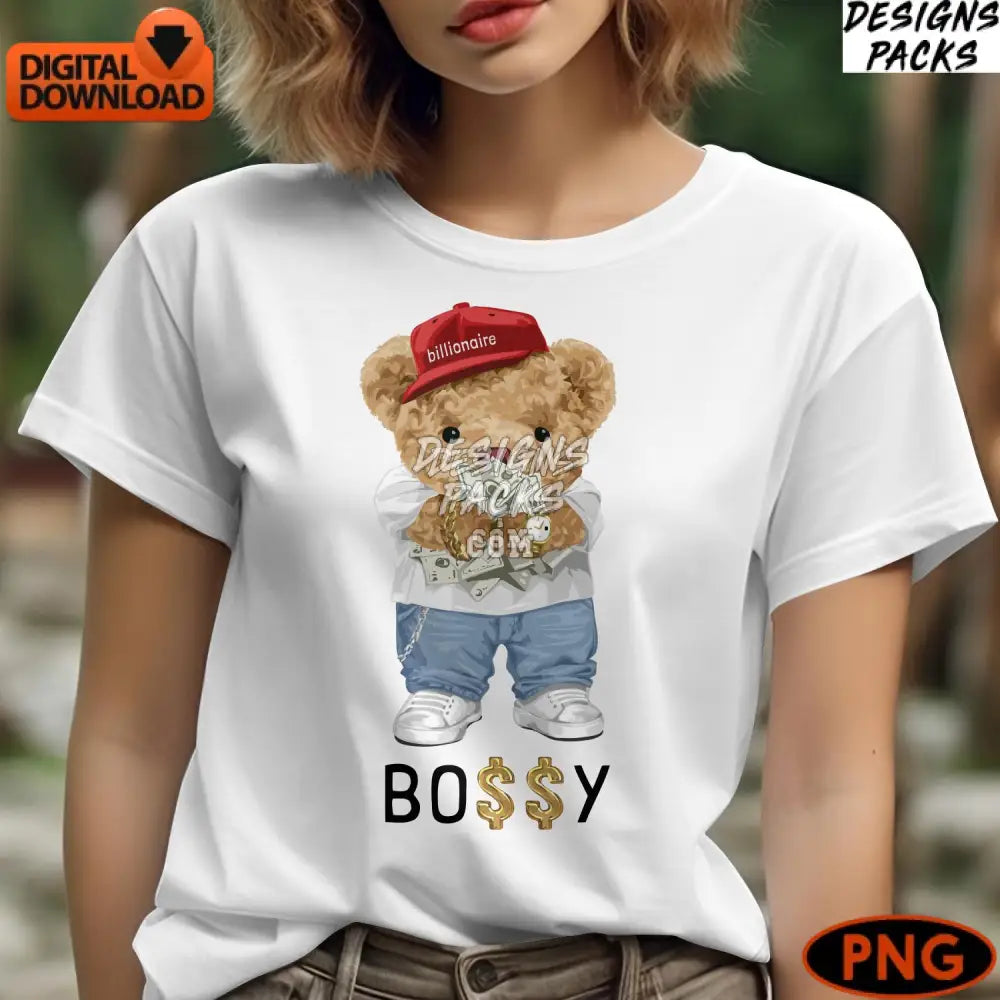 Bossy Teddy Bear With Money Digital Png File Cartoon Character Clipart Instant Download For