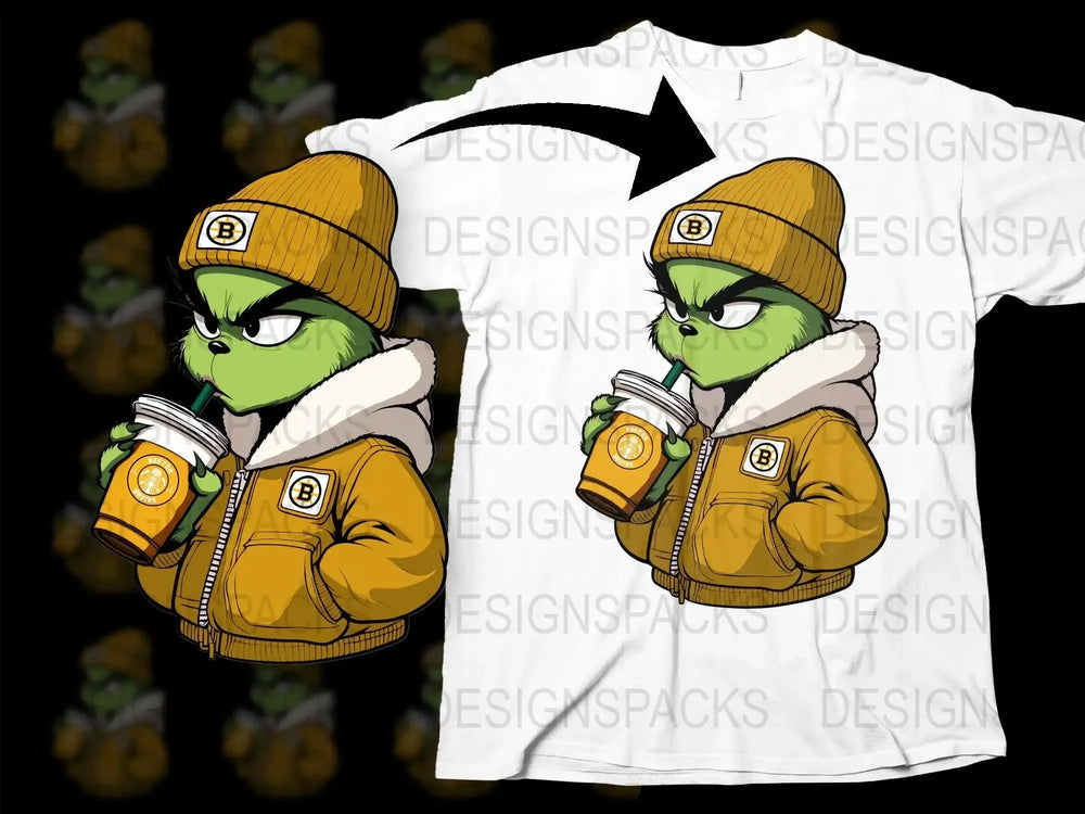 Boston Bruins Grinch Holding Coffee Png Digital Download