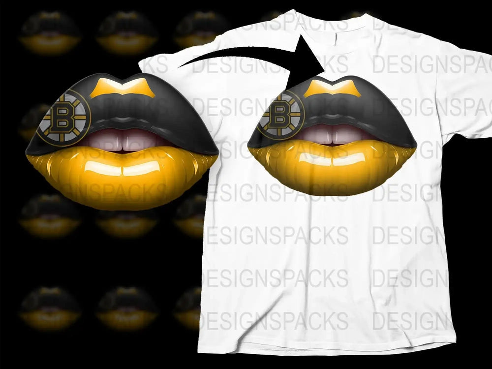 Boston Bruins Lip Design Art on Unique Png Digital Download