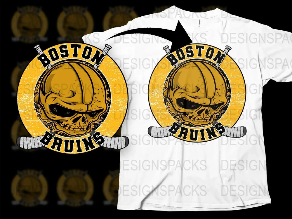 Boston Bruins Skull Hockey Fan Graphic Png Digital Download