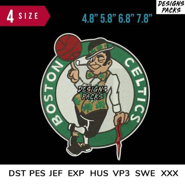 Boston Celtics embroidery design in 4 sizes, print-ready formats for DTG, DTF, and tumbler wraps