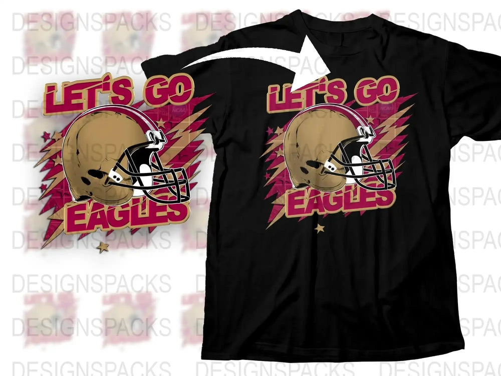 Let's Go Eagles Graphic T-Shirt, Sports Team Fan Apparel, Football Helmet Design, Unisex Black Tee