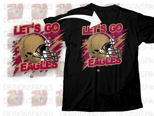 Let's Go Eagles Graphic T-Shirt, Sports Team Fan Apparel, Football Helmet Design, Unisex Black Tee