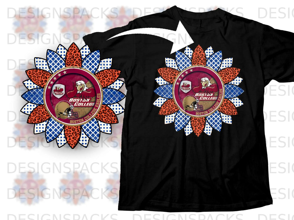 Boston College Eagles football logo on a sunflower design.