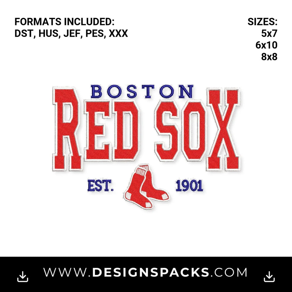 Boston Red Sox Baseball Team Est 1901 Embroidery Design - Instant digital download pattern at Designspacks.com