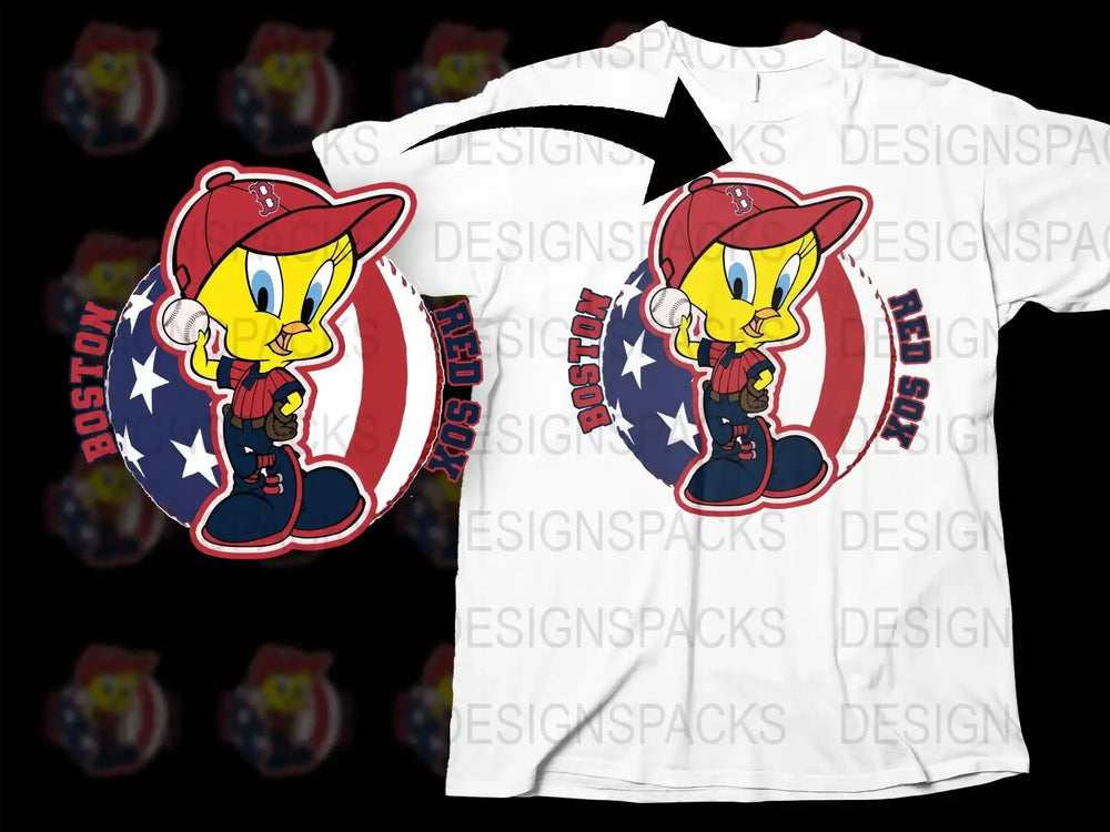 Boston Red Sox Cartoon Character Baseball Png Digital Download