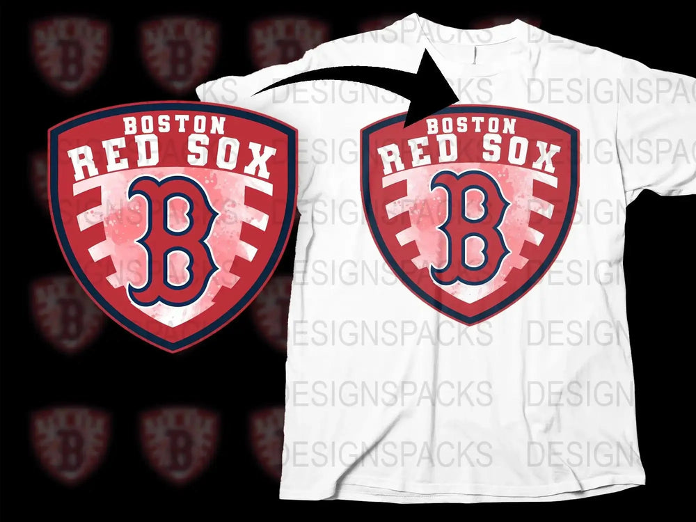 Boston Red Sox shield logo design for t-shirt, print-ready DTF/DTG bundle, SVG/PNG format