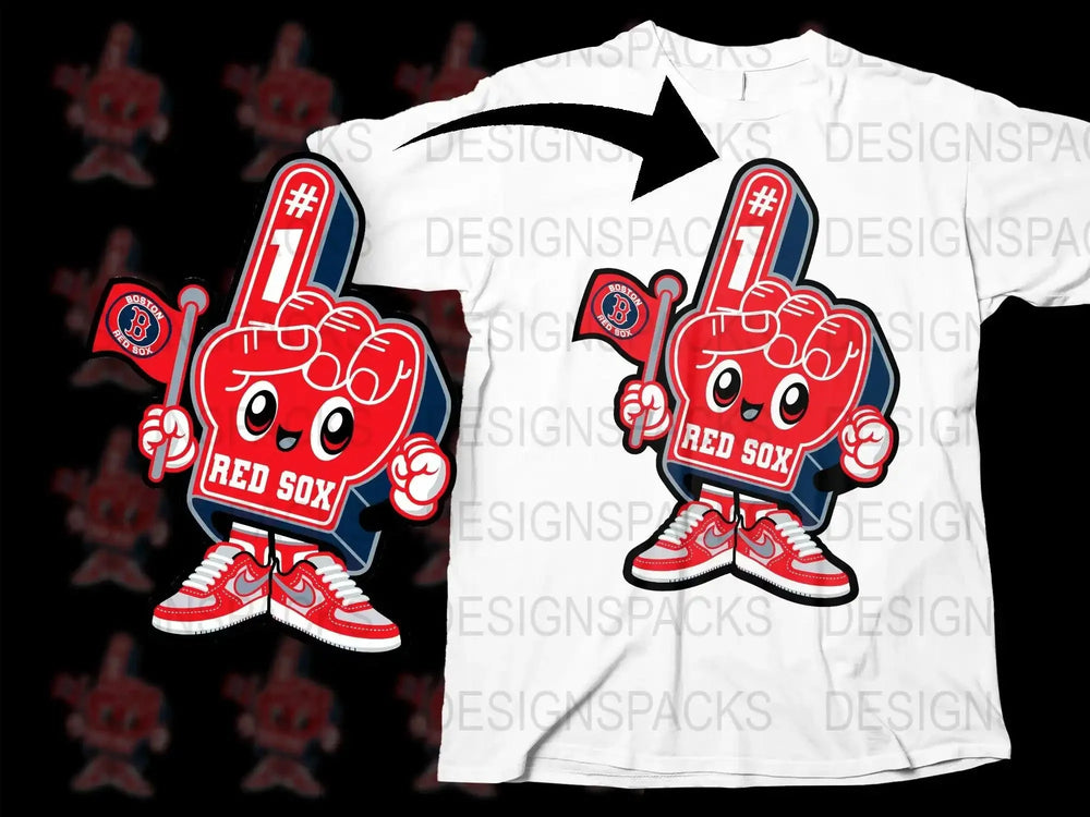 Boston Red Sox Fan Foam Finger Graphic Png Digital Download