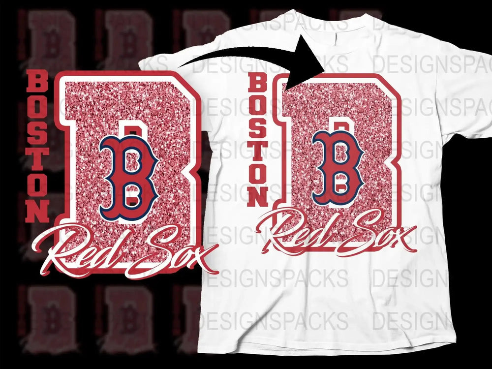 Boston Red Sox Glitter B Logo Graphic Png Digital Download