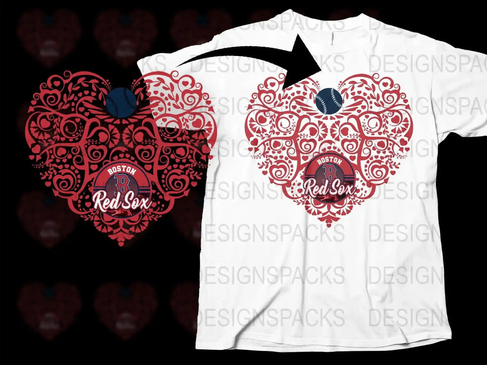 Boston Red Sox Heart Design Graphic Women's Png Digital Download
