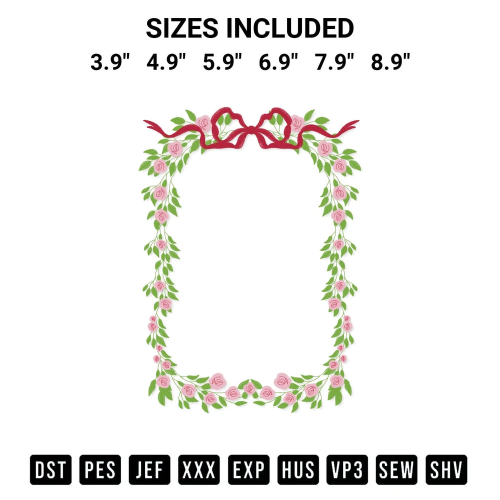 Bow And Little Flowers Frame Embroidery Design