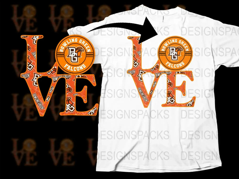 Bowling Green Falcons Love Design Png Digital Download