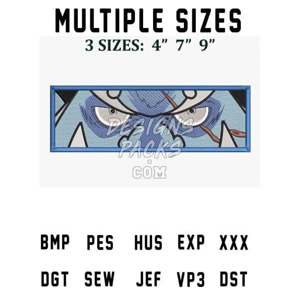 Angry blue monster embroidery design in 4”, 7”, 9” sizes, PES, DST, EXP formats for instant download
