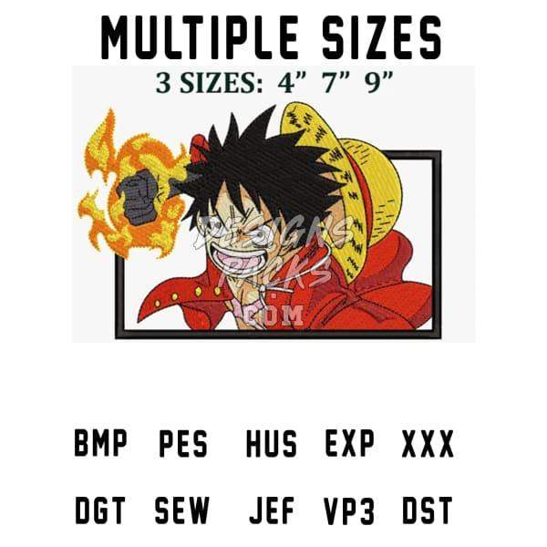 Luffy embroidery design in multiple sizes, print-ready PES, DST, EXP formats for DTG & DTF