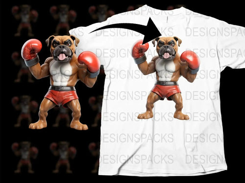 Bulldog Boxer Cartoon Graphic T-Shirt, Cute Fighting Dog Print, Casual Sports Tee for All Ages