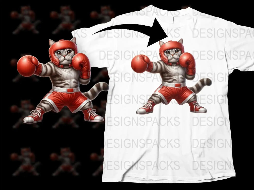 Boxing Cat T-Shirt, Funny Cat Graphic Tee, Men's White Casual Shirt, Animal Sports Design