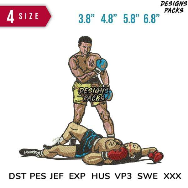 Boxing match embroidery design in 4 sizes, DTF/DTG ready, PES/DST formats for instant download