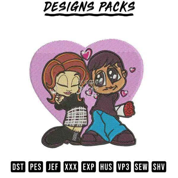 Boy and girl love Embroidery Design 3.8" 4.8" 5.8" 6.8"