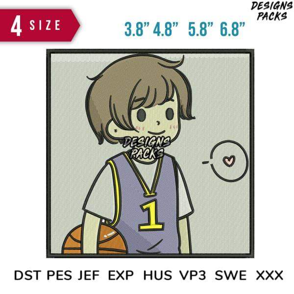Basketball player embroidery design in 4 sizes, compatible with DST PES JEF formats for instant download