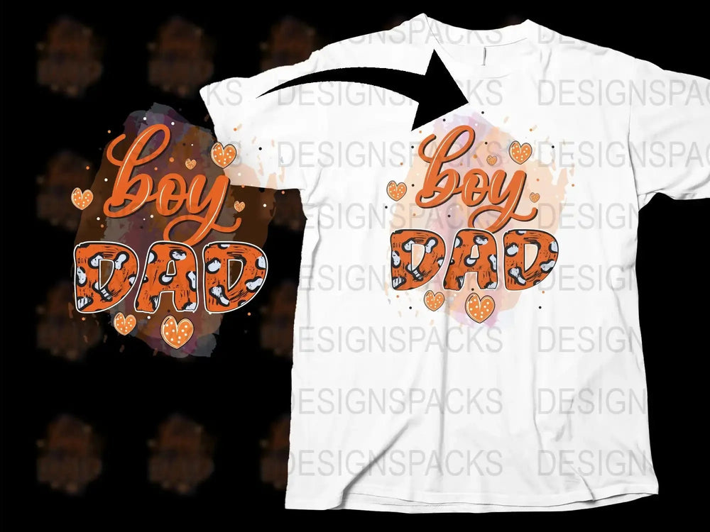 Boy Dad T-Shirt, Heart Design, Family Love, Dad Gift, Father's Day Tee, Men's White Graphic Shirt