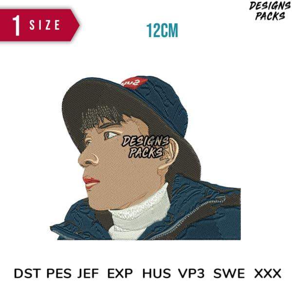 Embroidery design of young man in cap, 12cm size, compatible with DST PES JEF formats for instant download