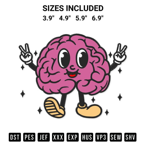 Brain Mascot Embroidery Design