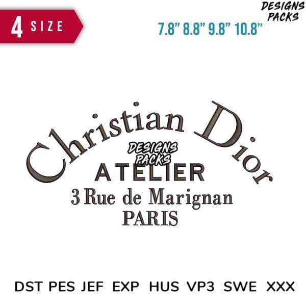 Christian Dior Atelier Paris logo embroidery design in 4 sizes, DST PES JEF formats for instant download