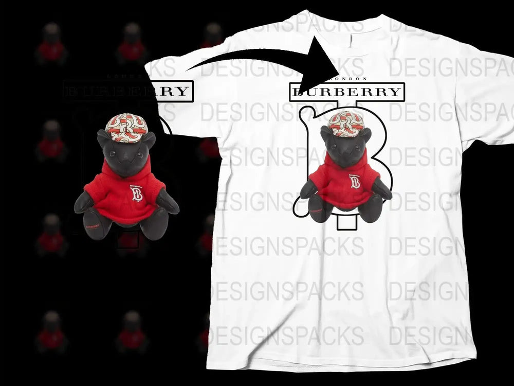 Brand London Black Teddy Bear Design Png Digital Download