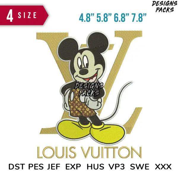 Mickey Mouse Louis Vuitton embroidery design in 4 sizes, print-ready formats for DTG/DTF