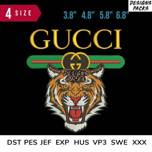 Gucci tiger head embroidery design in 4 sizes, compatible with DST PES JEF formats for instant download