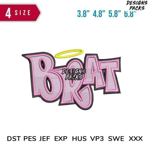 Brat embroidery design with halo, 4 sizes, DST PES JEF formats for instant download