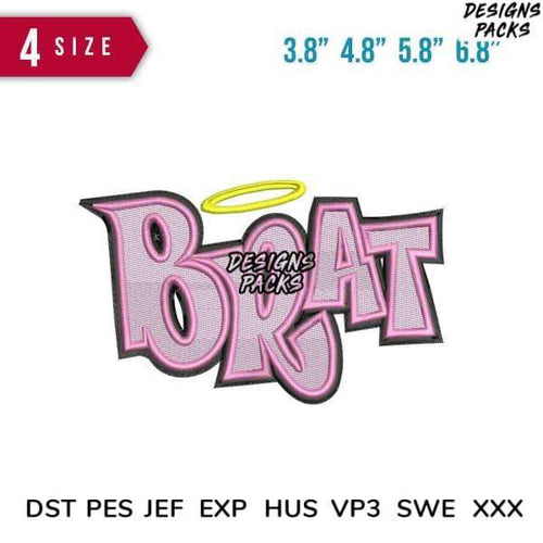 Brat embroidery design with halo, 4 sizes, DST PES JEF formats for instant download