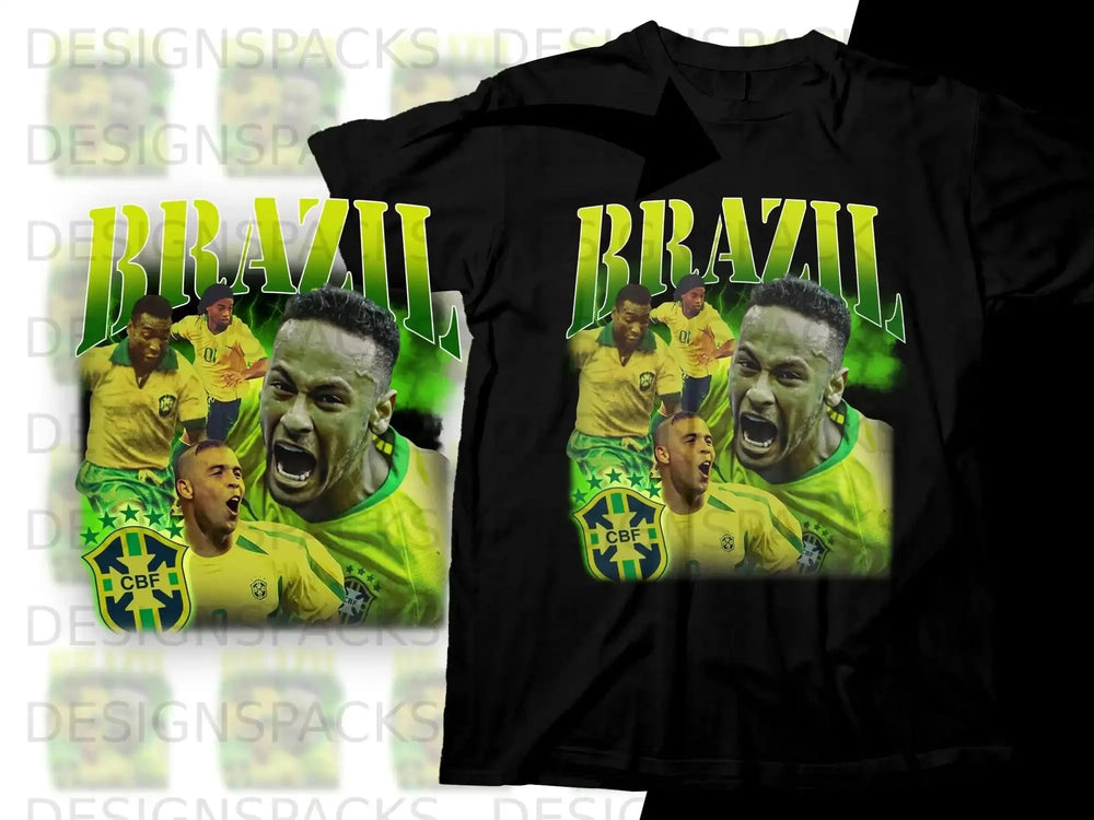 Black t-shirt with Neymar Jr. and the Brazilian flag design.