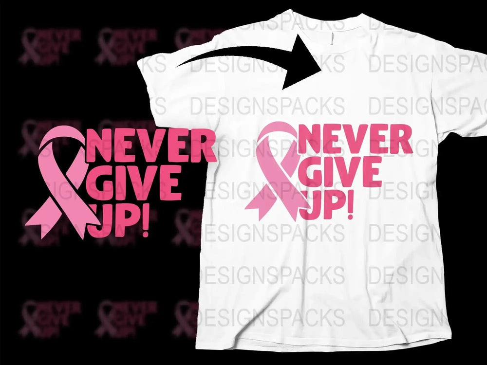 Breast Cancer Awareness T-Shirt, White Pink Ribbon, Never Give Up Graphic Tee, Supportive Apparel