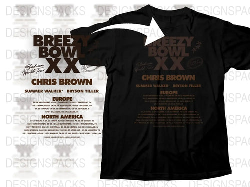 Chris Brown Concert Tour T-Shirt, Summer Walker Bryson Tiller, Europe North America Dates, Black Unisex Tee