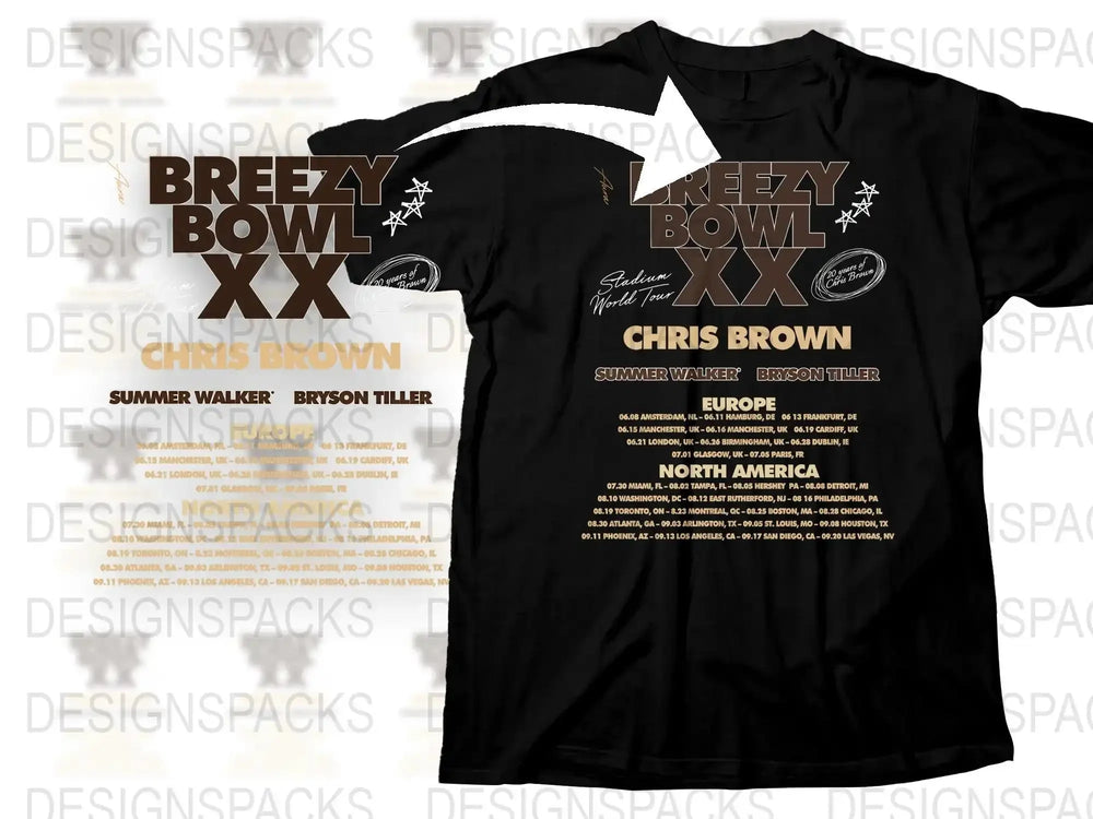 Chris Brown Breezy Bowl XX Tour T-Shirt, Summer Walker, Bryson Tiller, North America Europe Dates