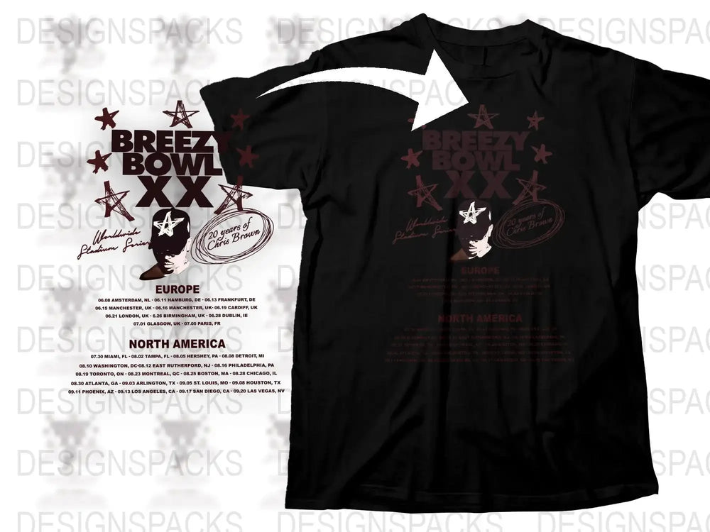 Vintage Breezy Bowl Tour T-Shirt Black, Rock Music Concert Tee, Retro Band Graphic, Unisex Fashion Top