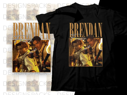 Brendan Fraser in a movie scene on a black t-shirt.