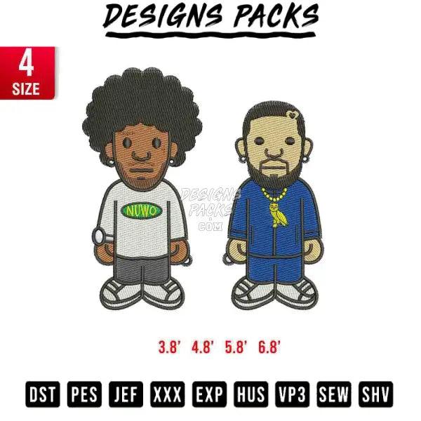 brent faiyaz and drake chibi Embroidery Design 