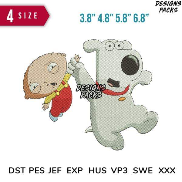 Family Guy Stewie & Brian embroidery design in 4 sizes, DST PES JEF formats for instant download